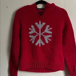 GAP Red V-Neck Sweater with Gray Snowflake